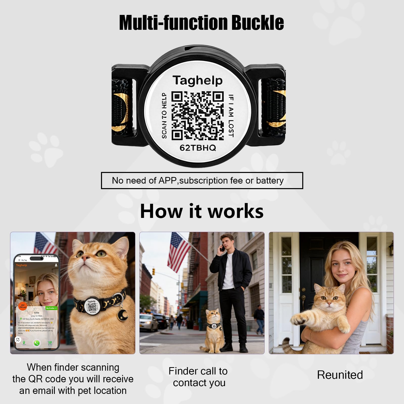 Collares de seguridad sólidos y seguros para gatitos con etiqueta de identificación QR para gatos y niñas, collar de mascotas, collar de gato, silencioso, ligero y duradero con código QR (negro y