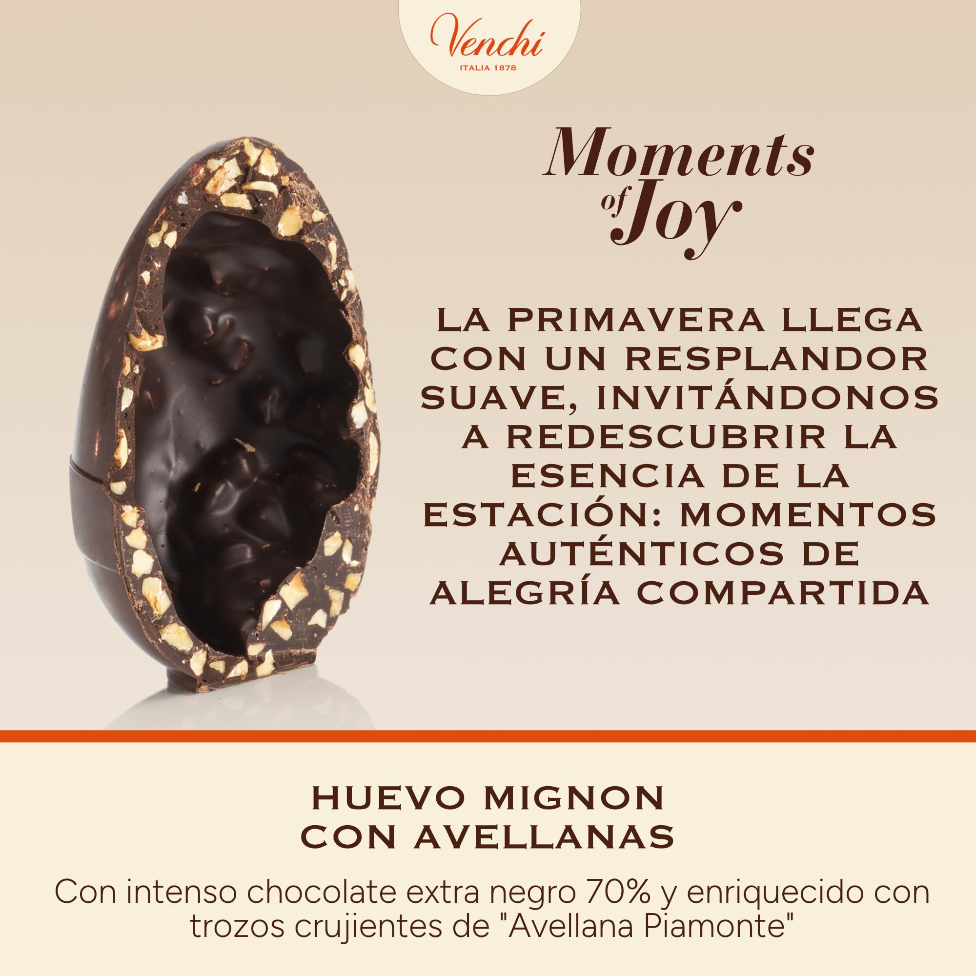 Venchi - Huevo de Chocolate Mignon con Avellanas Extra Negro 70%, 70 Gr, con Granillo Grueso de "Avellana Piamonte", Sin Gluten, Colección de Pascua Venchi, Idea de Regalo - 4