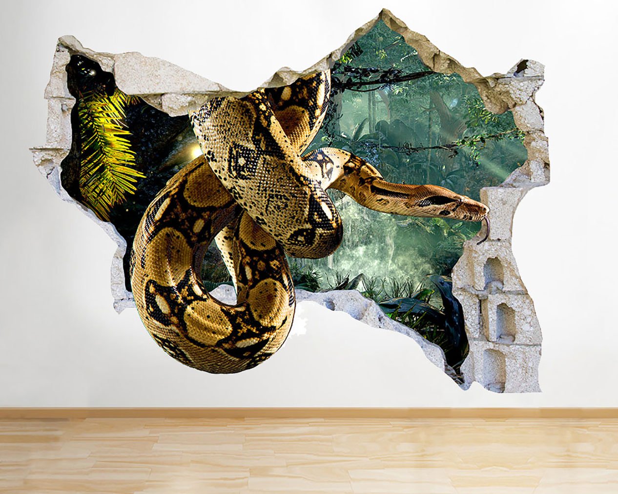 M118 Boa Snake Reptile Bedroom Smashed Wall Decal 3D Art Canvas Stickers Vinyl Room Kids Bedroom Baby Nursery Cool Livingroom Hall Boys Girls (Medium (55x40cm))