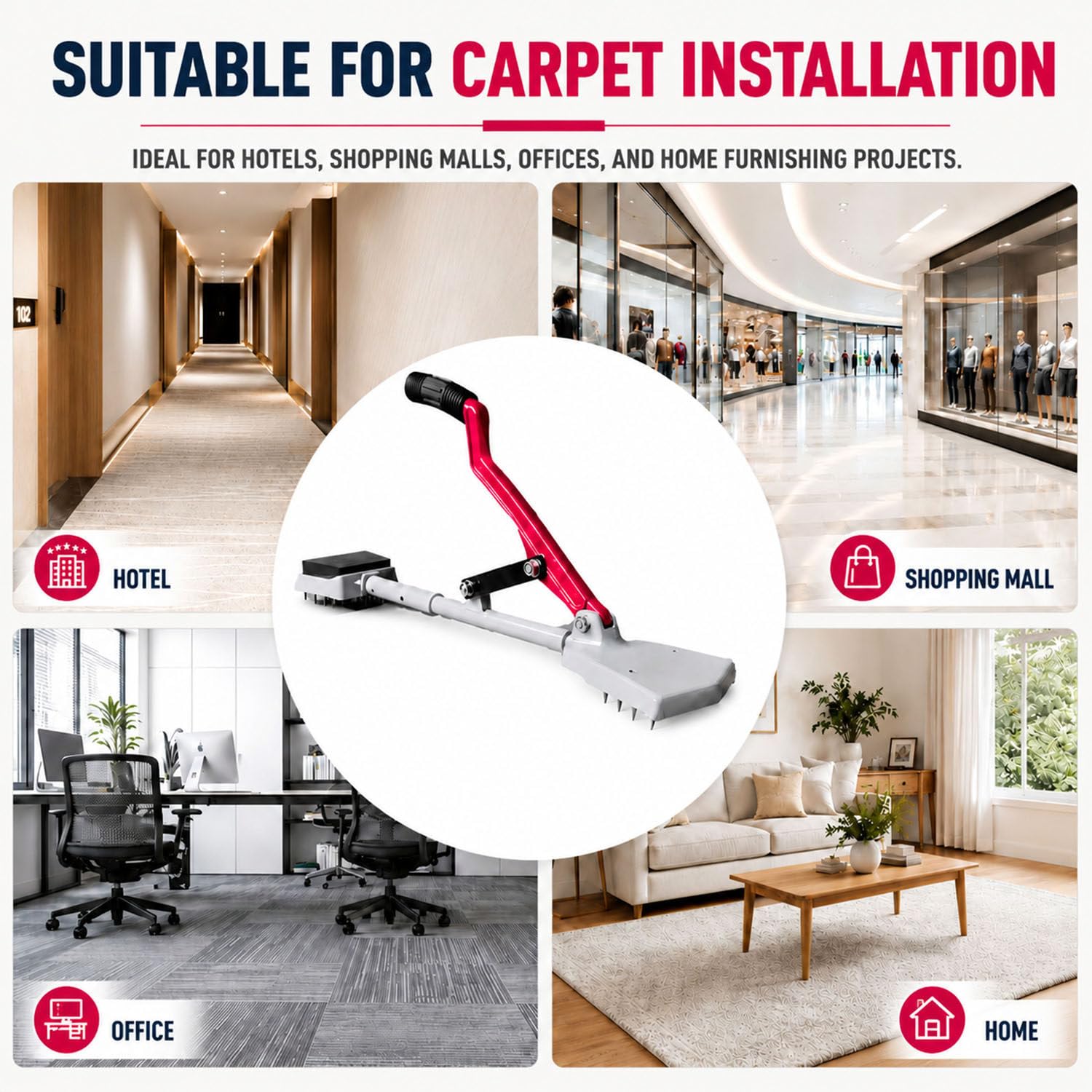 Équipement de Pose de Moquette télescopique Pro | Tendeur robuste avec griffes réglables. Sac de transport inclus. Pour retrait des ondulations du sol.