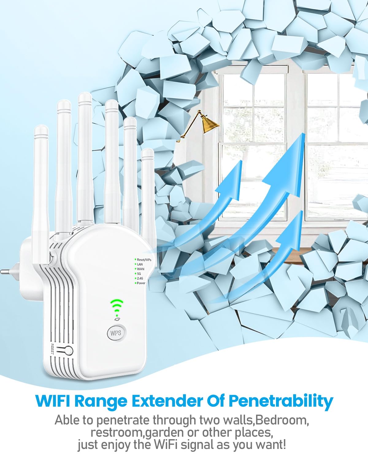 Extenseur WiFi, répéteur WiFi 1200 Mbit/s (867 Mbit/s 5 GHz + 300 Mbit/s 2,4 GHz), amplificateur WiFi avec répéteur/routeur/point d'accès, extension de portée Internet avec port LAN/WAN, convient pour
