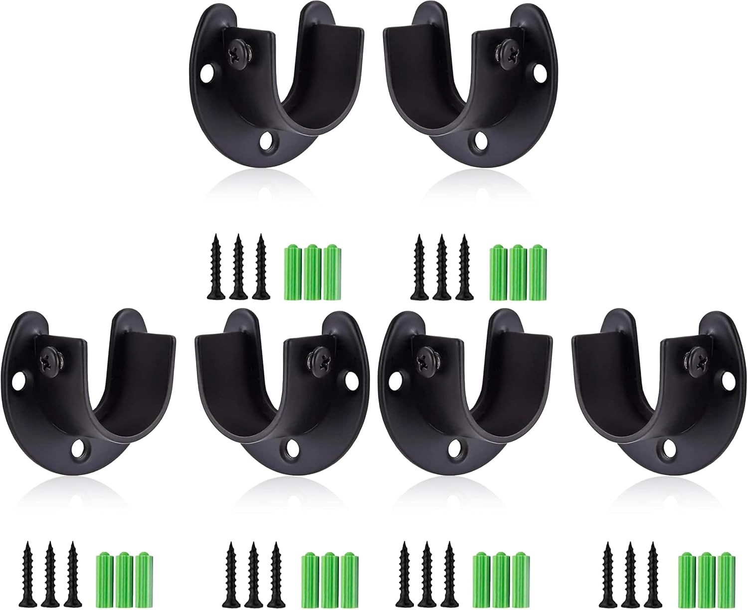 Rise age Stainless Steel Closet Rod Bracket, 1-1/4 Inch Diameter Closet Rod Holder 2 Pcs, Heavy Duty Curtain Rod Holder, Black Closet Rod Support with Screws