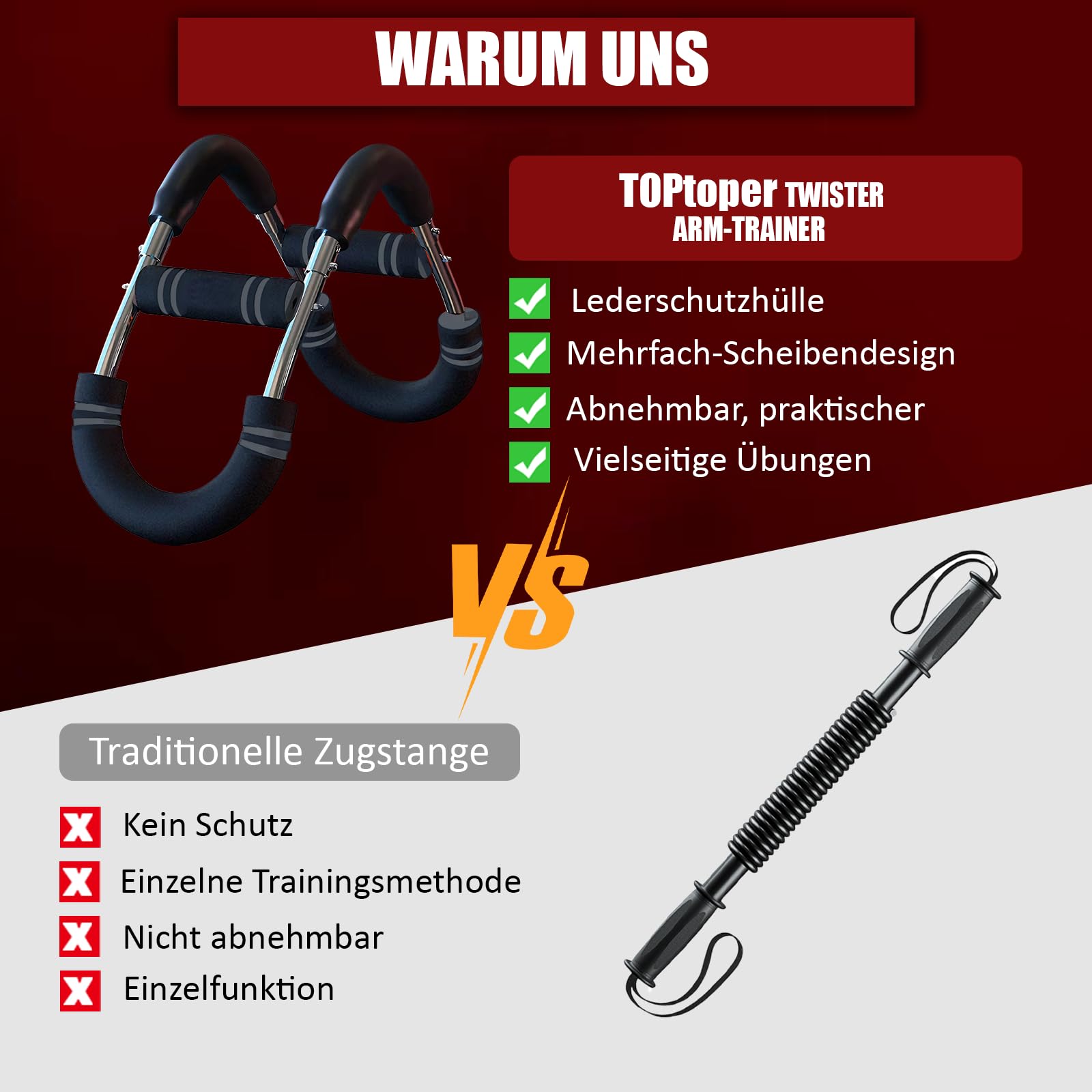 TOPtoper Twister Armtrainer , Portable Power Twister Stange mit abnehmbarem Design – Fitnessübungen überall Gorilla Grip Brust Trainer