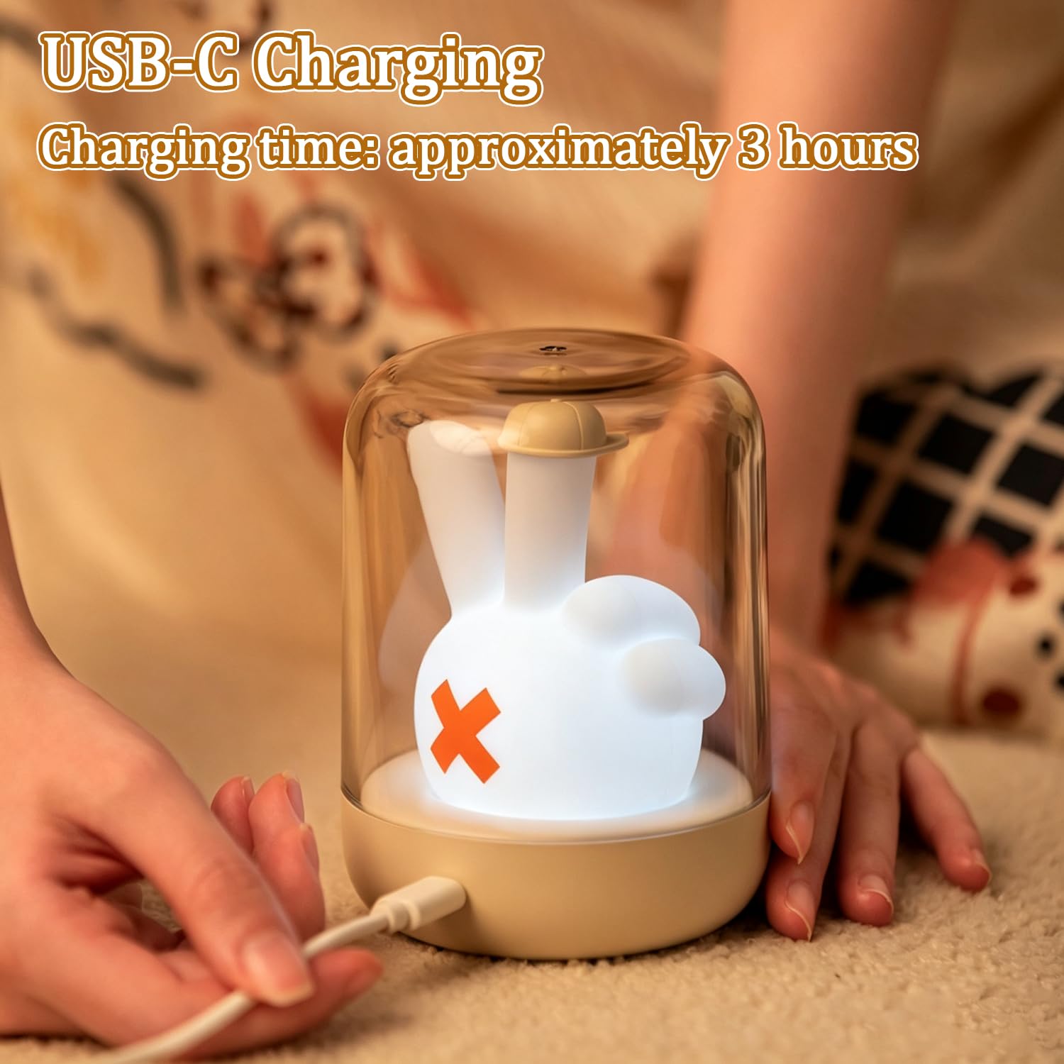 Veilleuse blanche transparente avec doigt lumineux à l'intérieur, minuterie de 20/40 minutes, arrêt automatique, batterie rechargeable USB-C 5H, chaude, froide, bicolore, pour chambre