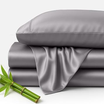 LUX Decor 3 Piece Twin XL Sheet Set Pure Organic 100% Rayon derived from Bamboo Sheets - Cooling & Breathable, Luxuriously Soft Silky Feel Bedsheet Sets Grey