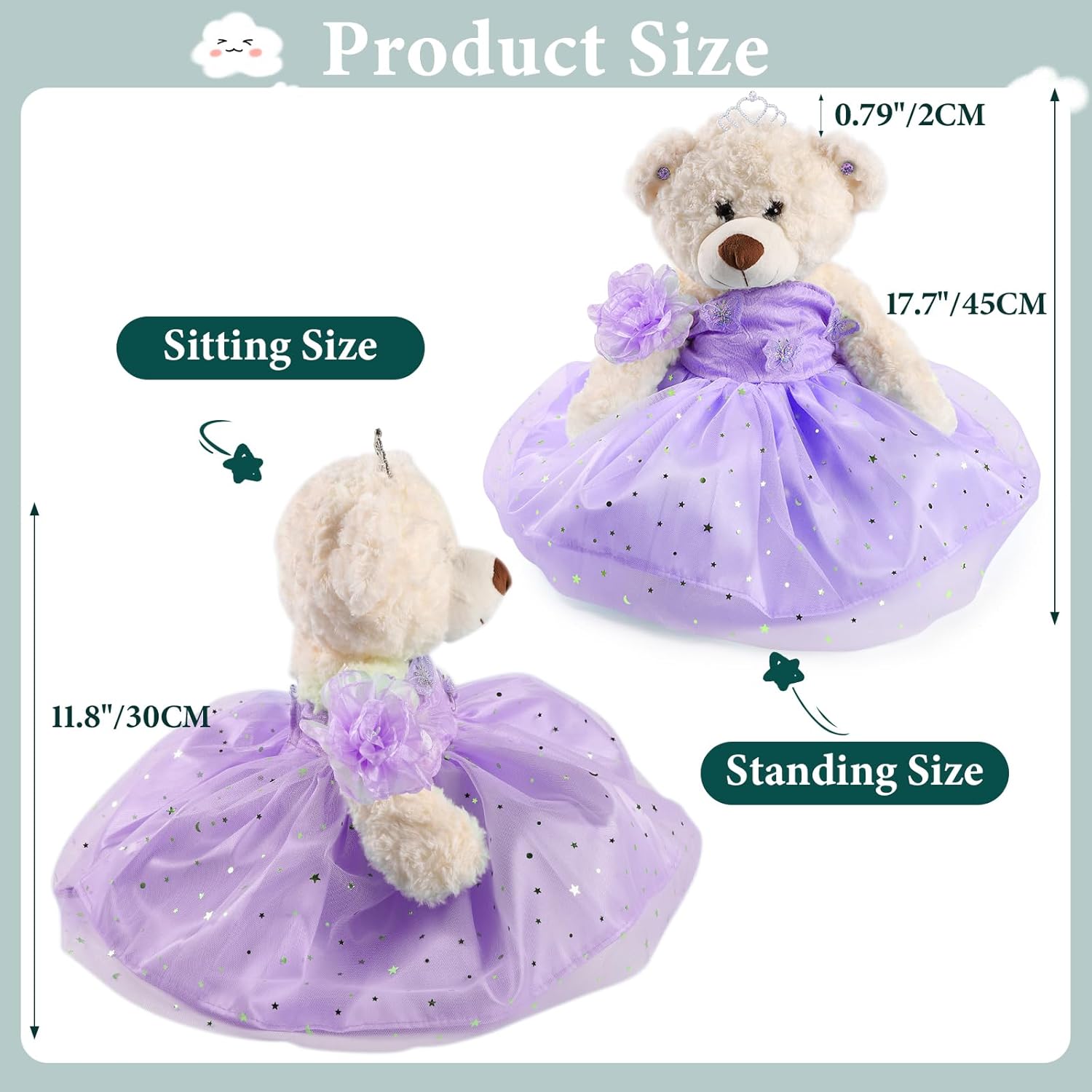 Quinceanera Doll Quince Teddy Bear with Dress,Quinceanera Decorations for Girls Gifts,OSO De Peluche para 15 Años Con Vestido,Centro De Mesa Muñecas para 15 Años Quinceañeras-Lavender