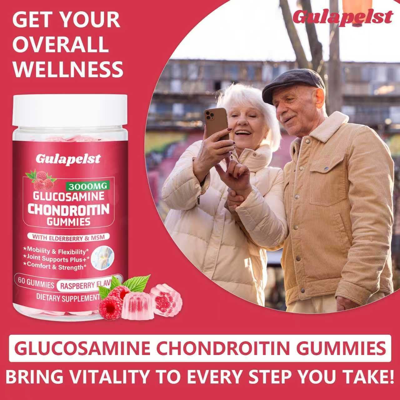 3 Packs 3000MG Glucosamine Chondroitin Gummies - Extra Strength Joint Health & MSM Elderberry Natural Joint Support Supplement, Flexibility, Antioxidant Immune Support for Adults, 180 Gummies