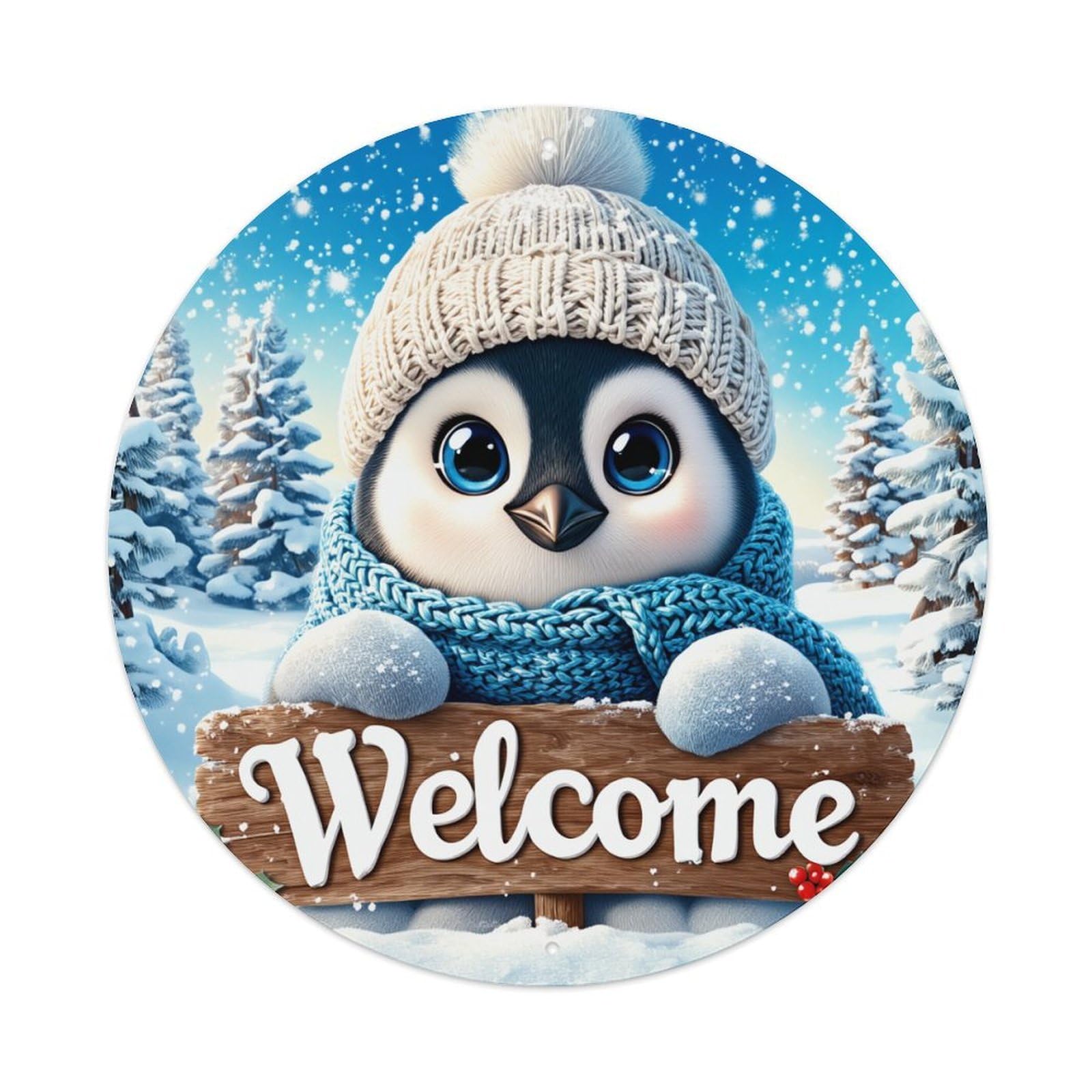 Cute Penguin Winter Welcome Sign Retro Metal Tin Sign, Vintage Metal Poster for Bar, Home, Man Cave, Kitchen, Laundry Room Art Decor 8x8 Inch
