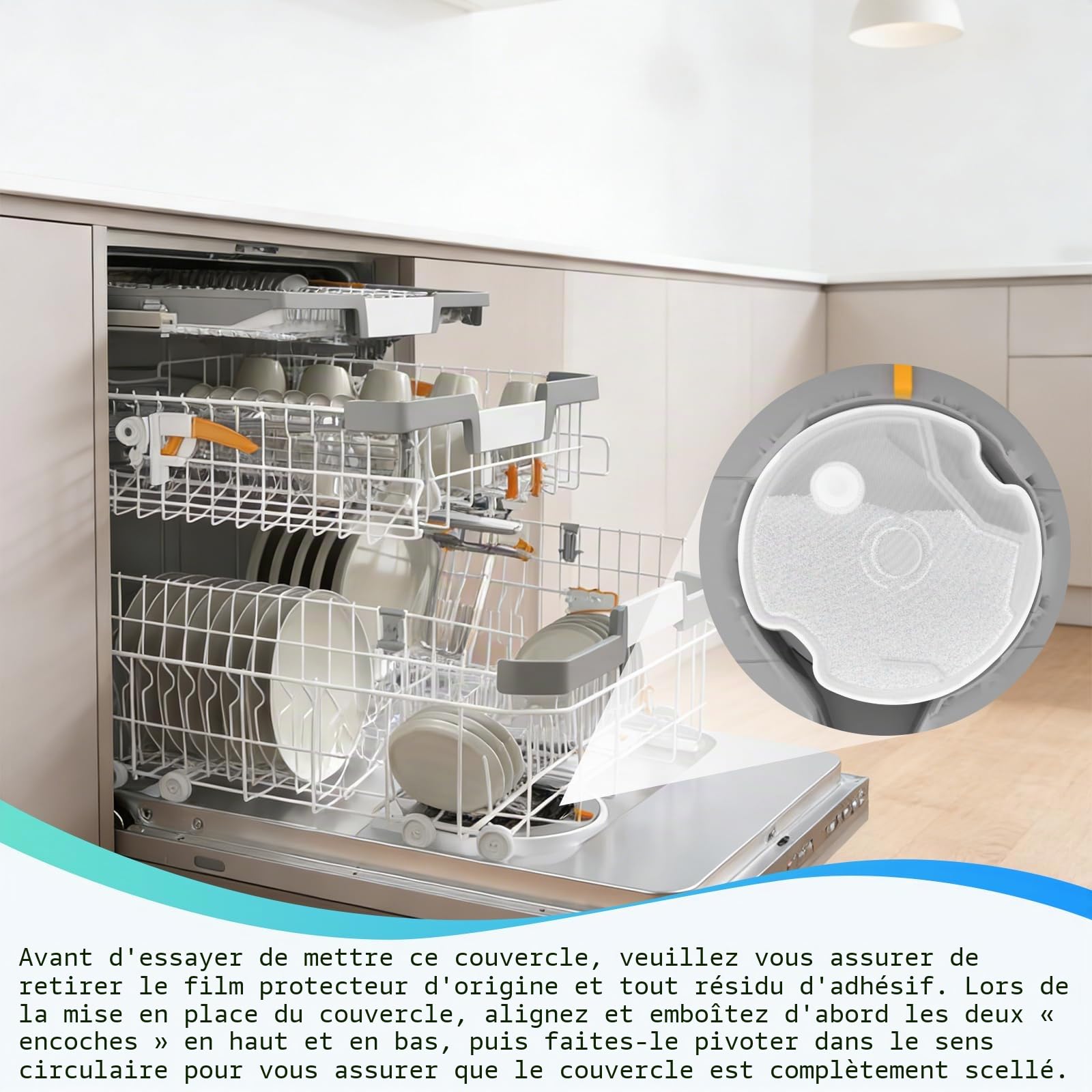 Couvercle de rechange, pour lave-vaisselle Miele Powerdisk, avec bouchon en silicone et entonnoir
