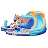 AirMyFun Inflatable Bounce House Water Slide with Curved Slide & Ball Pit Splash Pool - Kids Outdoor/Indoor Water Play Center for Backyard, Birthday Parties - Includes Basketball Hoop & Blower