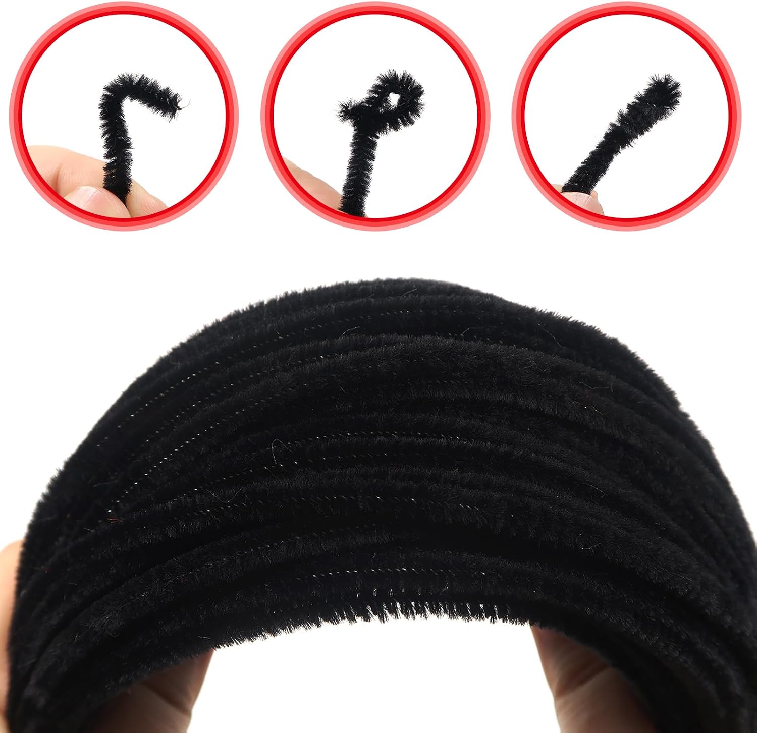 TOAOB 100pcs Black Pipe Cleaners Craft Supplies Chenille Stems