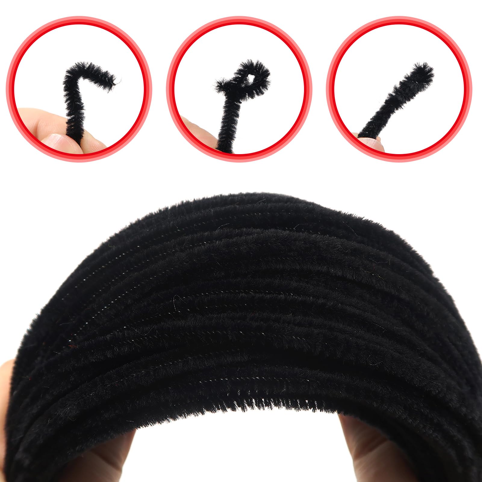 TOAOB 100pcs Black Pipe Cleaners for Craft 30cm Long Chenille Stem 6mm Thick Fuzzy Sticks Craft Supplies for DIY Flowers Projects Home Decorations - Image 4