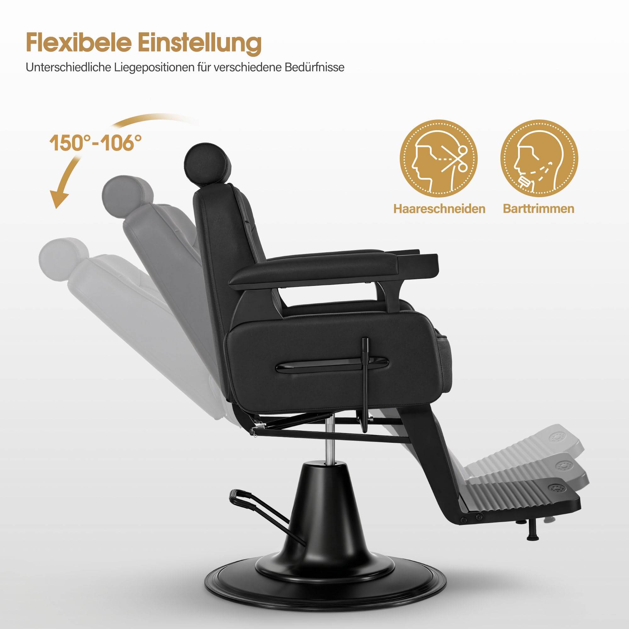 Barberpub Friseurstuhl mit Kopfstütze Kippbar, Friseureinrichtung mit Hydraulikpumpe 360° Drehbar, Bedienungsstuhl Höhenverstellbar, Barber Stuhl Friseurstühle Kunstleder, 3856 (Schwarz)