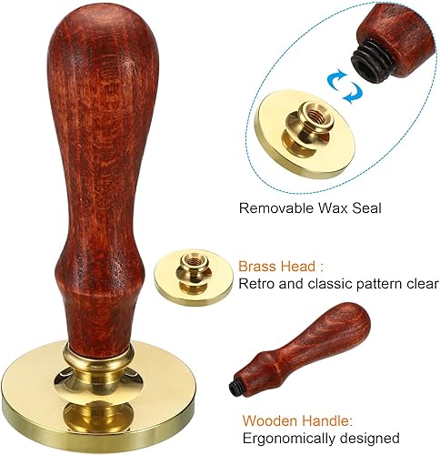 Miniatura 10 de PATIKIL Sello redondo de cera en blanco de 0.591 in, cabeza de latón extraíble sin tallar mango de madera retro para invitación de sobre, embalaje