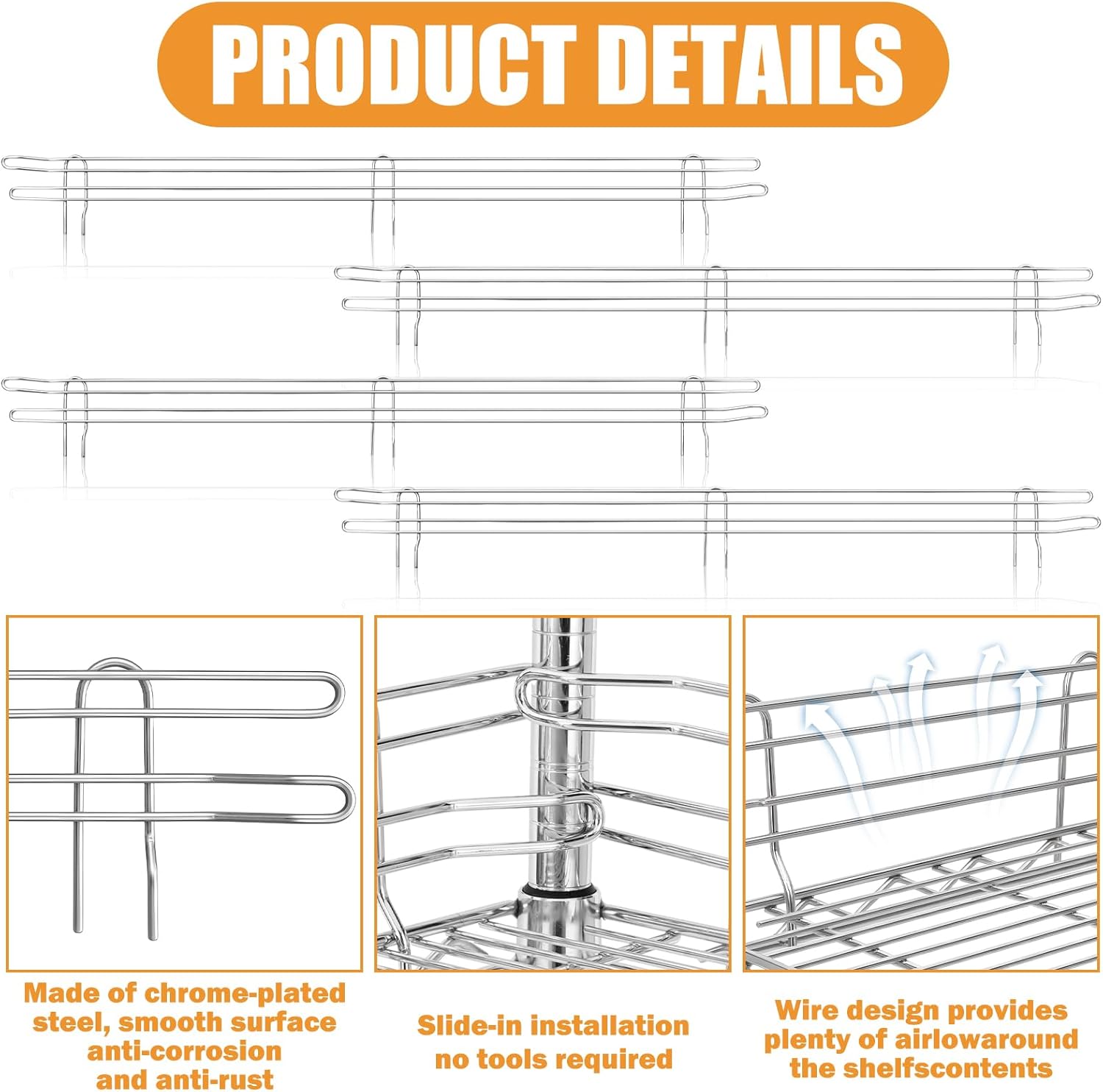 4 Pcs Chrome Wire Shelf Ledge 48" L x 4" H Wire Shelving Side Ledge Metal Shelves Accessories Pantry and Garage Storage (Silver)