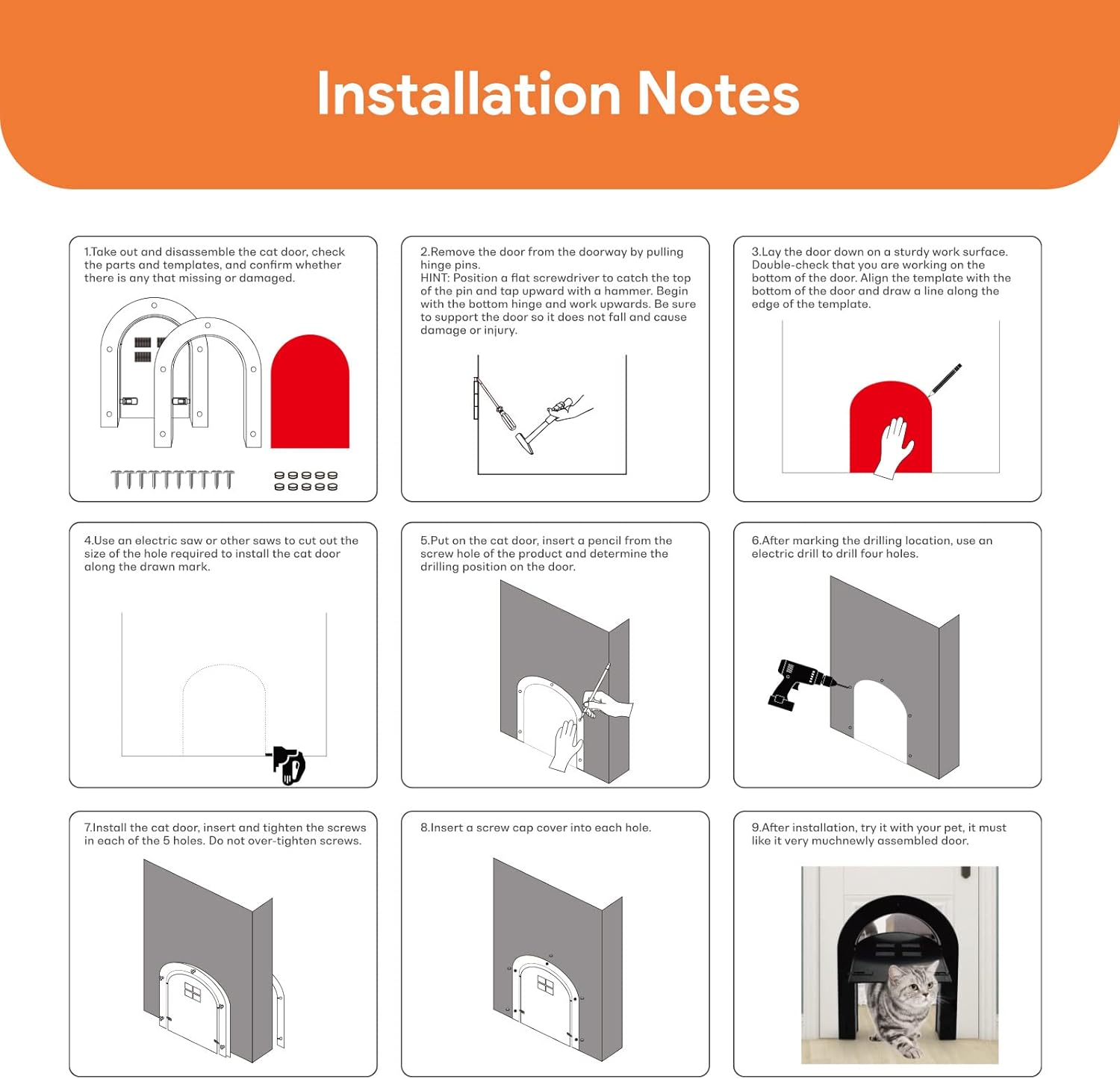 Cat Door,Zamkol Interior Cat Door for Cats Up to 20 Lbs, Easy to Install, Interior Exterior Pet Doors, cat Door with Flap, Suitable for Door & Wall, White : Pet Supplies