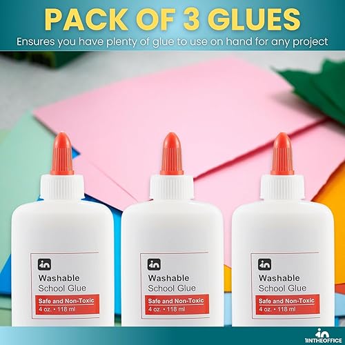 Miniatura 6 de 1InTheOffice Pegamento escolar, pegamento blanco, 4 oz. 4.0 fl oz, lavable, no tóxico, paquete de 3