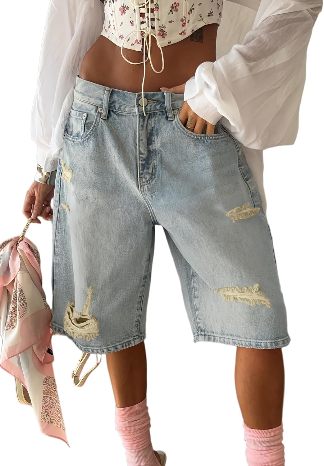 Solid Color Casual Ripped Pocket Women's Jeans for Home, Daily Wear, Travel, and College