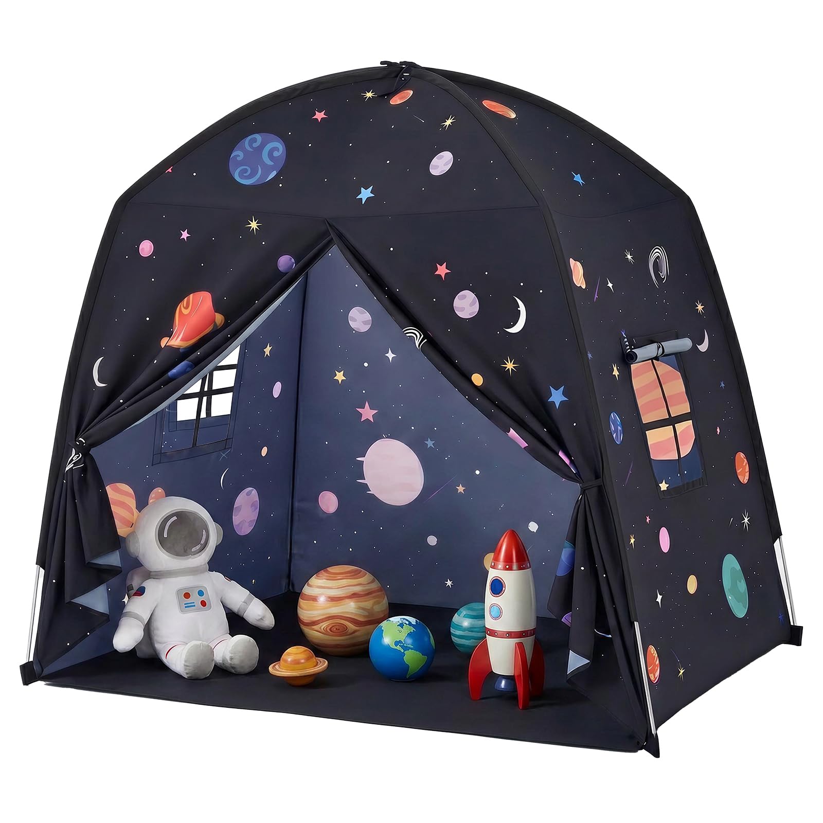 Kids Play Tent Bed Tent:Children's Double Single Galaxy Tent - Twin Canopy Toddler for Boys & Girls - Baby Pop Up Tent Floor Playhouse Indoor Sleeping for Bedroom Decor Gift Toys (Black)