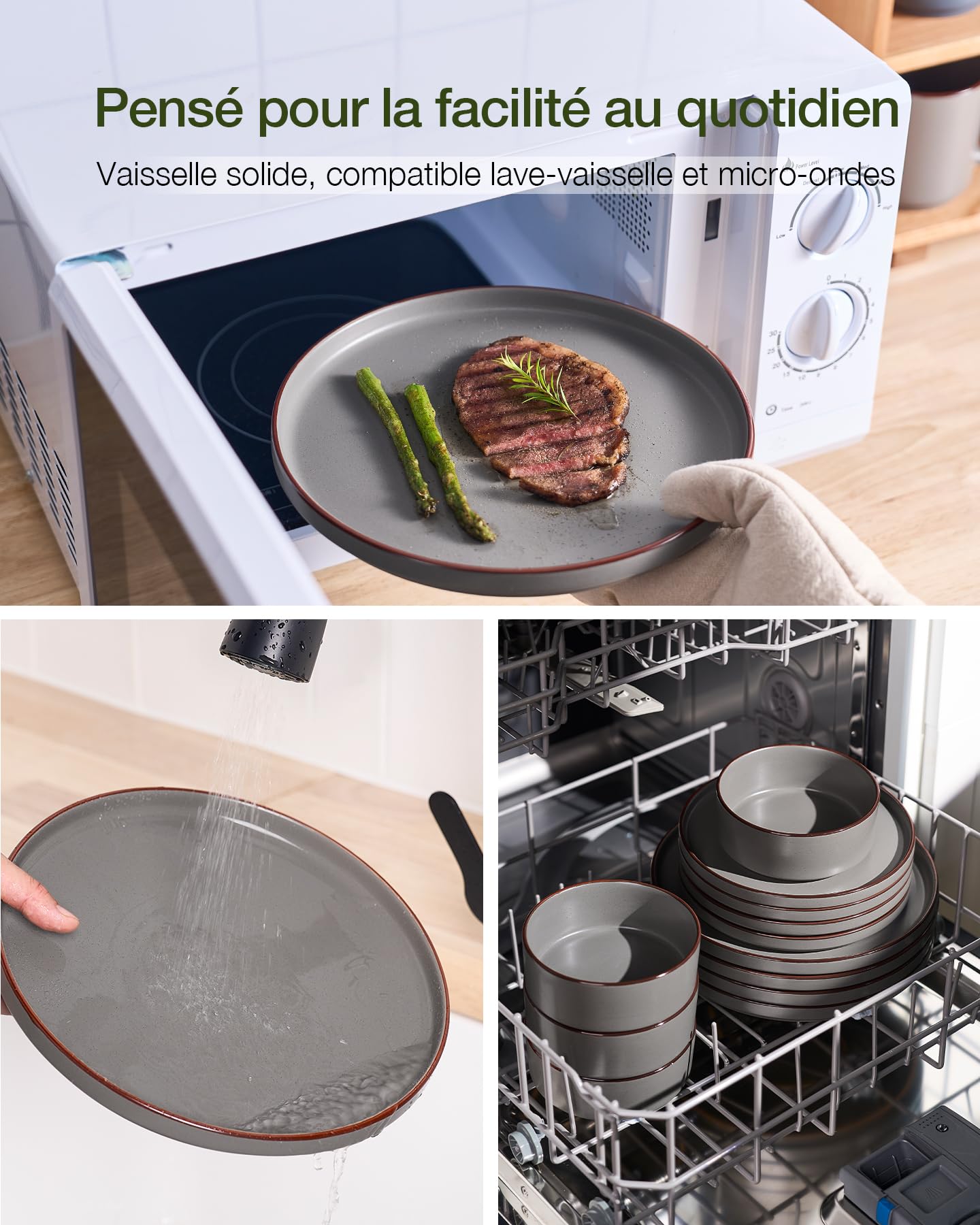 Richmount Nebula Outline Service de Table 12 Pièces pour 4 Personnes avec Assiettes et Bols, Micro-ondes et Lave-vaisselle, Gris Foncé
