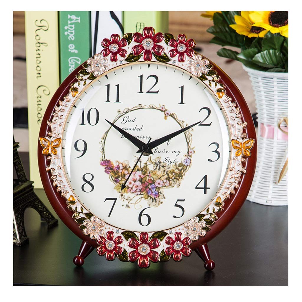 &Clock Decoration& Desk Clock, Clock, Living Room, Solid Wood, European Clock, Bedroom, Silent, Quartz Clock, Desktop Decoration, Desk Clock jingying (Color : M)