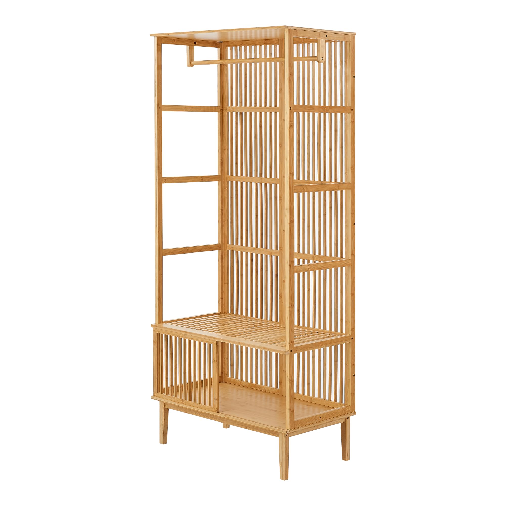 [en.casa] Portant à Vêtements avec Compartiment de Rangement Portemanteau au Style Scandinave Dressing Ouvert avec Barre de Penderie en Bambou 185 x 80 x 45 cm Naturel