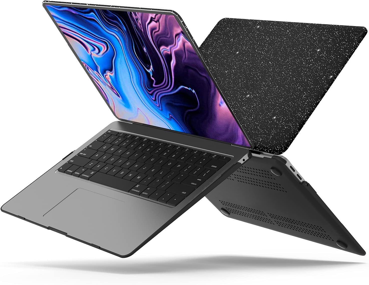 Anban Compatible with MacBook Air 13 inch Case, Glitter Smooth Leather Snap On Protective Laptop Hard Shell Case with Keyboard Cover, Model: A1466 A1369 Older Ver 2010-2017 Release, Black