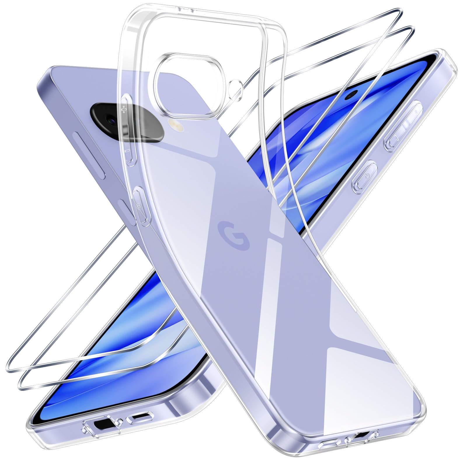 Vauki Klar Hülle für Google Pixel 9A Hülle, 1 Handyhülle mit 2 Stück Panzer Schutz Glas, Weiche TPU Transparent Silikon Case, Militärischer Schutz Stoßfest Schutzhülle Dünn Durchsichtige Cover