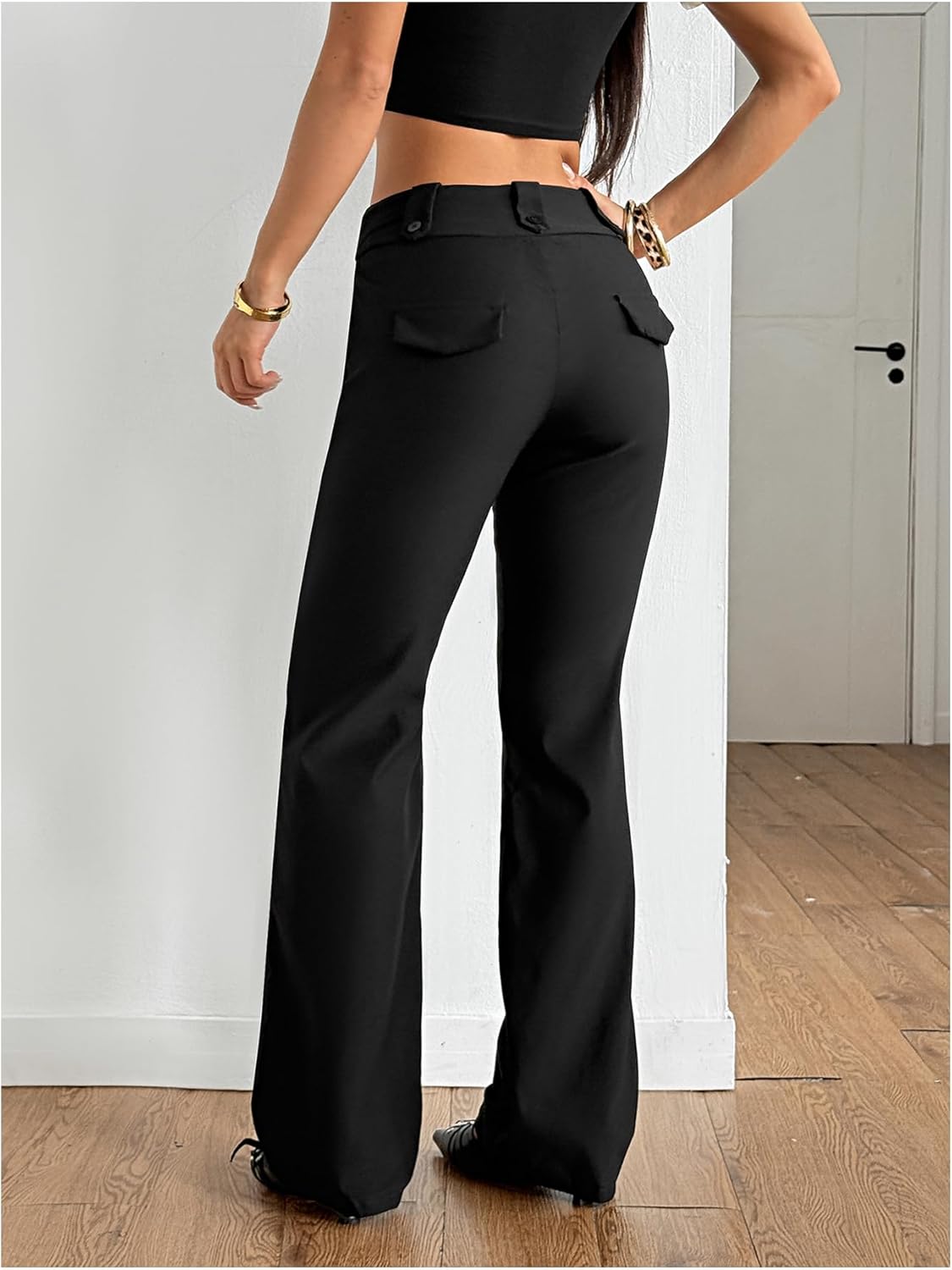 Milumia Women's Wide Leg Bell Bottom Dress Pants Old Money Low Waist Wide Waistband Work Office Trousers - Image 2