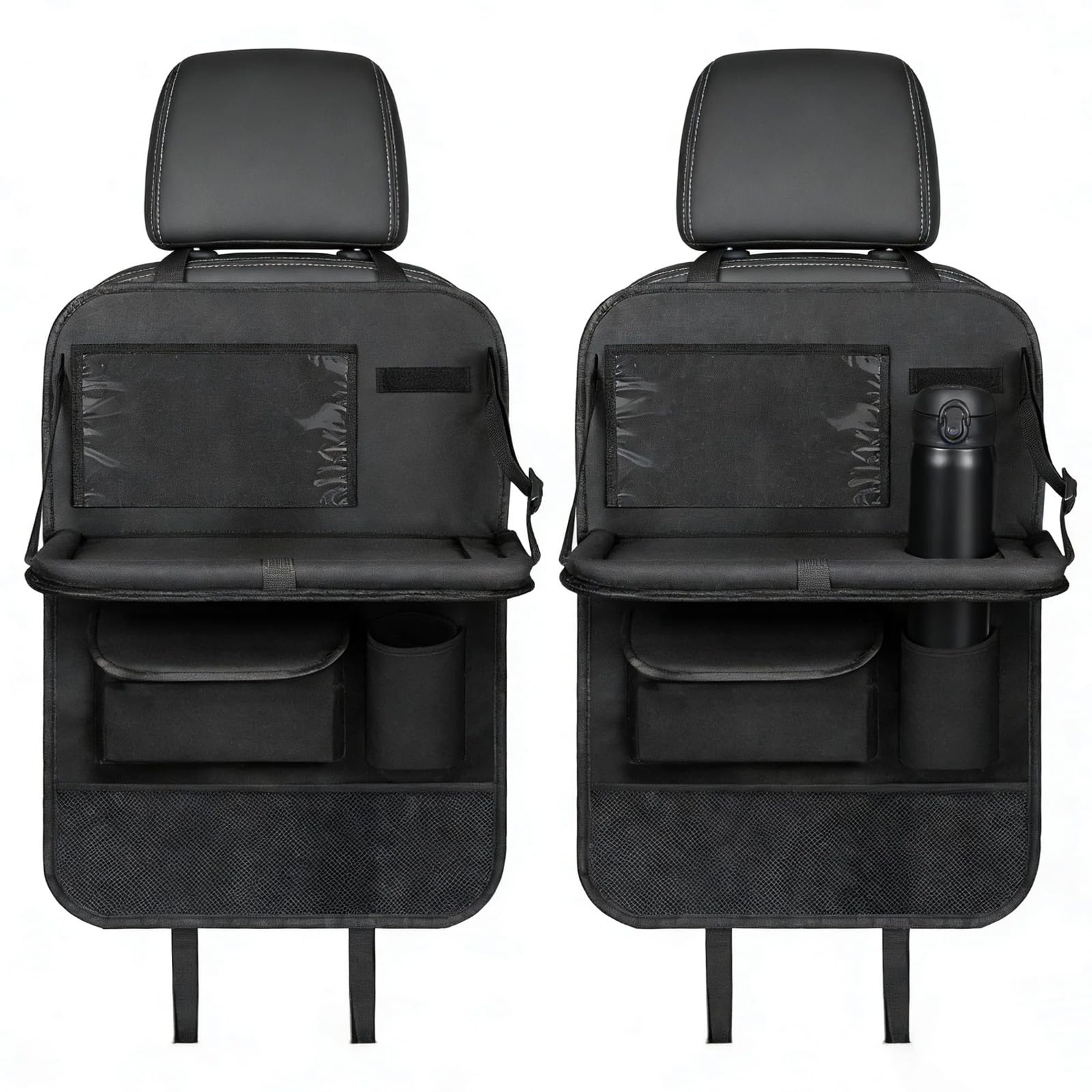 Sayudar Auto Organizer Kinder - 2 Stück mit Klapptisch, 10 Taschen & Touchscreen-Tabletfach, Wasserdichter Rücksitz Organizer, Rückenlehnen Utensilientaschen (Abnehmbar, Schwarz)