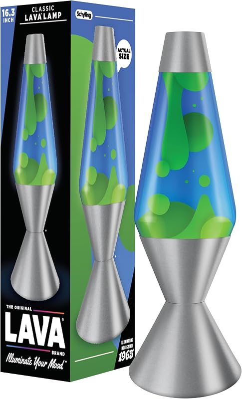 Lámpara Lava The Original - Marea Esmeralda de 16.3" - Lámpara de movimiento líquido clásica - Cera amarilla y líquido azul - Artículo #5139 (Exclusivo de Amazon)