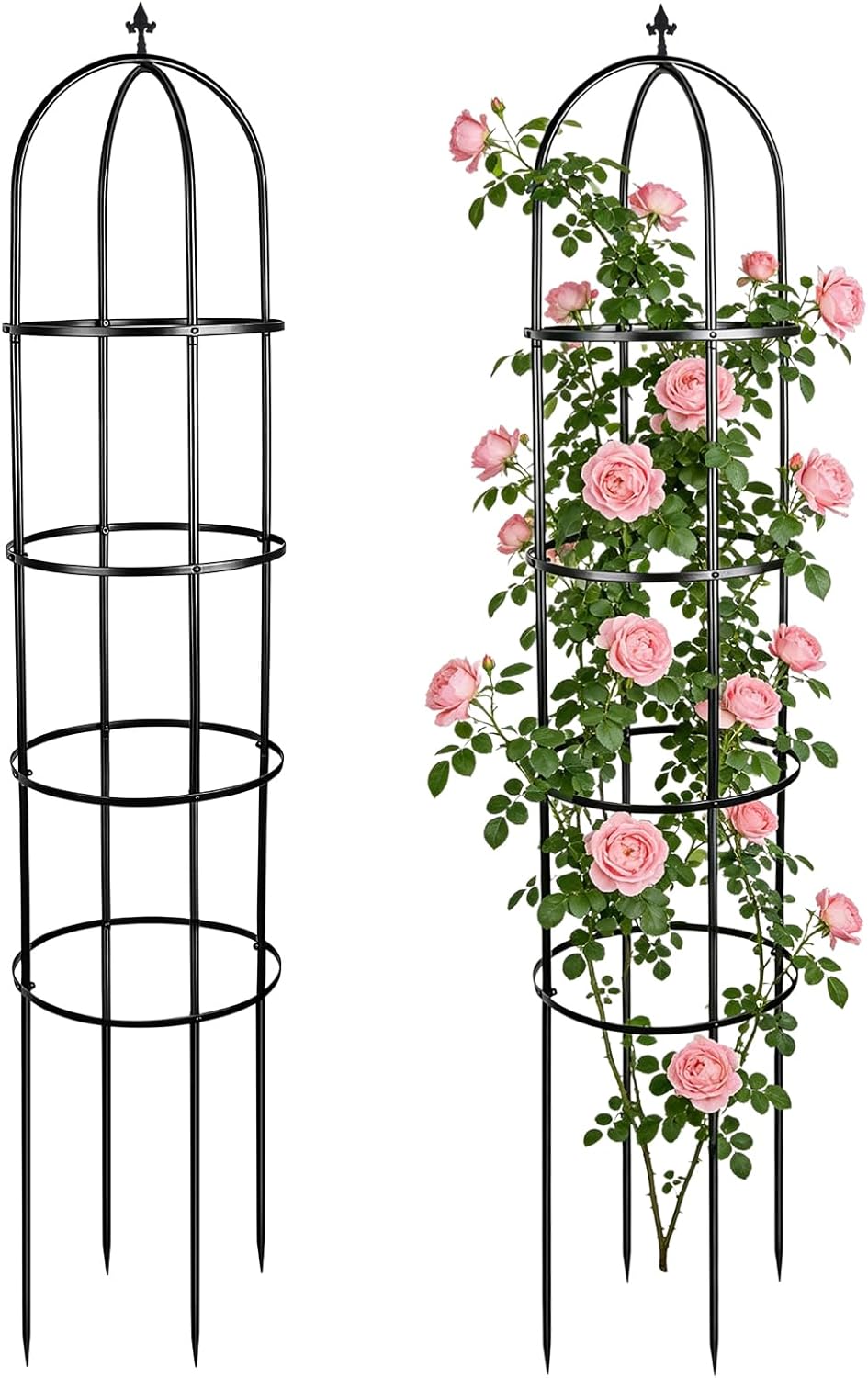 2 Pcs Metal Garden Obelisk Trellis for Climbing Plants Outdoor, 6 Ft Steel Indoor Potted Flower Support Trellises for Rose Bush Clematis Vine Jasmine Fruits Vegetable Floral Arch Decor (Floral)