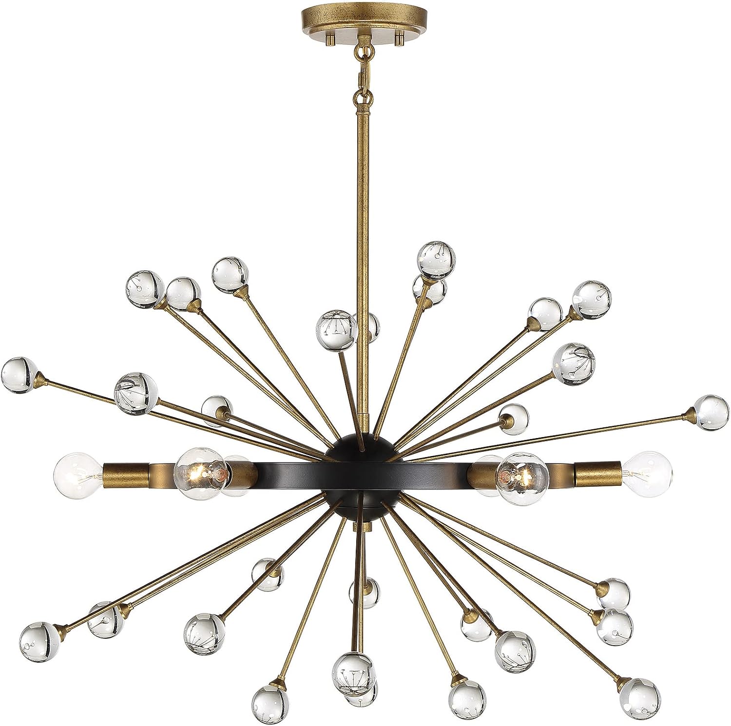 Savoy House 1-1857-6-62 Ariel Mid-Century Modern Vintage Sputnik Style Clear Crystal Chandelier, 6-Light 360 Total Watts, 18" H x 25" W, Como Black with Gold