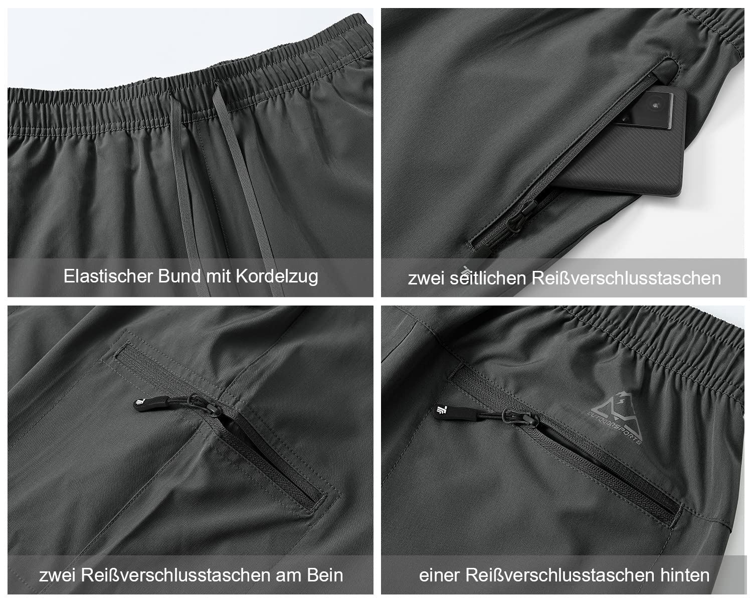 YSENTO Herren Kurze Wanderhose Leichte Sommer Kurze Outdoor Cargohose Schnelltrocknend Kurze Trekkinghose Sporthose mit Reißverschlusstaschen
