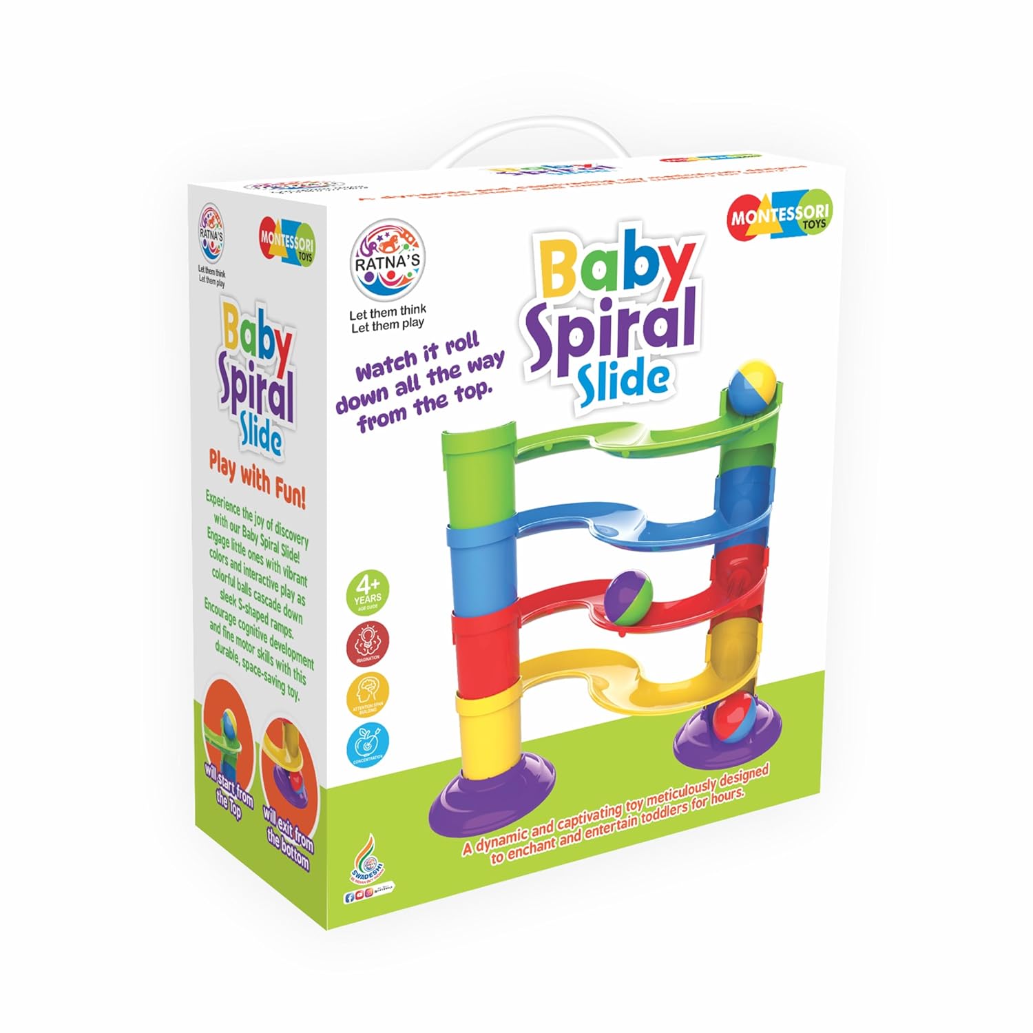 Ratna's Baby Spiral Slide 4 Level Ball Rolling Twist & Turn Slide ...