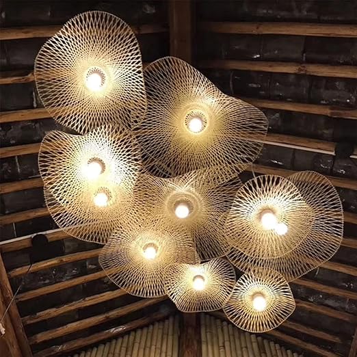 CHUNGYANG E27 Base Hand Gebreide Bamboe Hanglamp ，Antieke Lantaarn Hanglamp ，Opknoping Rieten Kroonluchter Plafond Armatuur Met Rotan Shade Voor Keuken Eiland, Restaurant, Slaapkamer, Hal, Hal photo 2