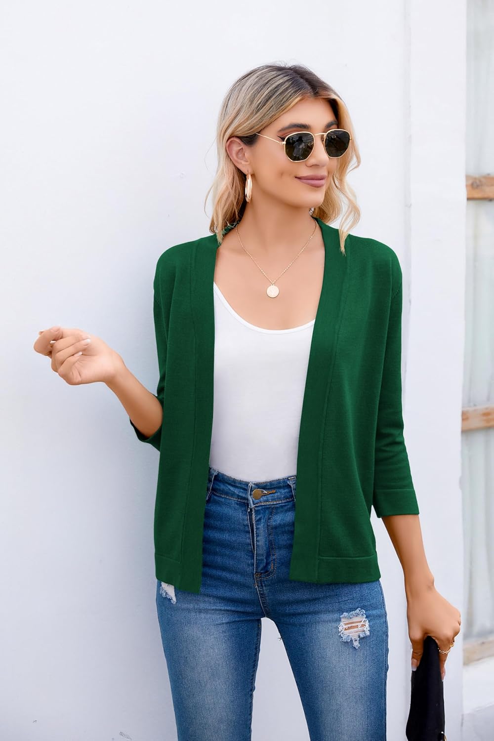 Bettysays Women's 3/4 Sleeve Open Front Cropped Cardigan Sweater Elegant Shrugs for Women - Image 6