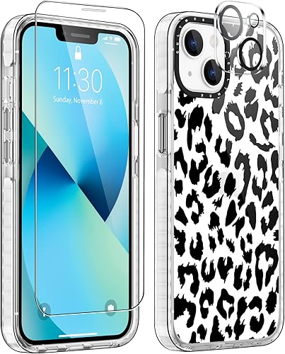 GULTMEE Funda 3 en 1 para iPhone 13 de 6.1 pulgadas, con protector de pantalla de vidrio templado + protector de lente de cámara, diseño de