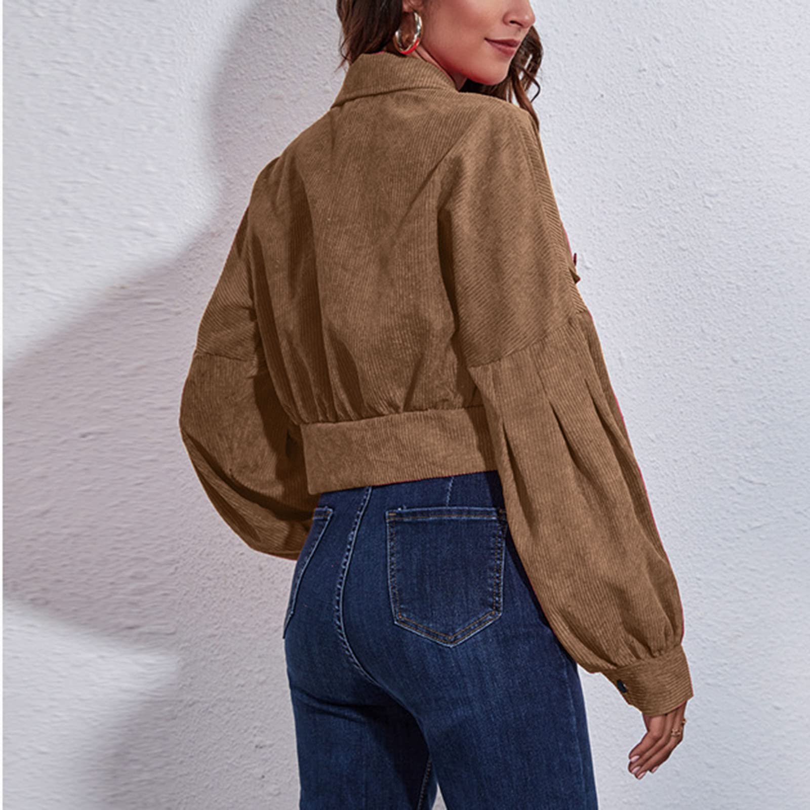 Generisch Manteau de maternité en velours côtelé pour femme - Manches longues - Veste de ski noire pour femme