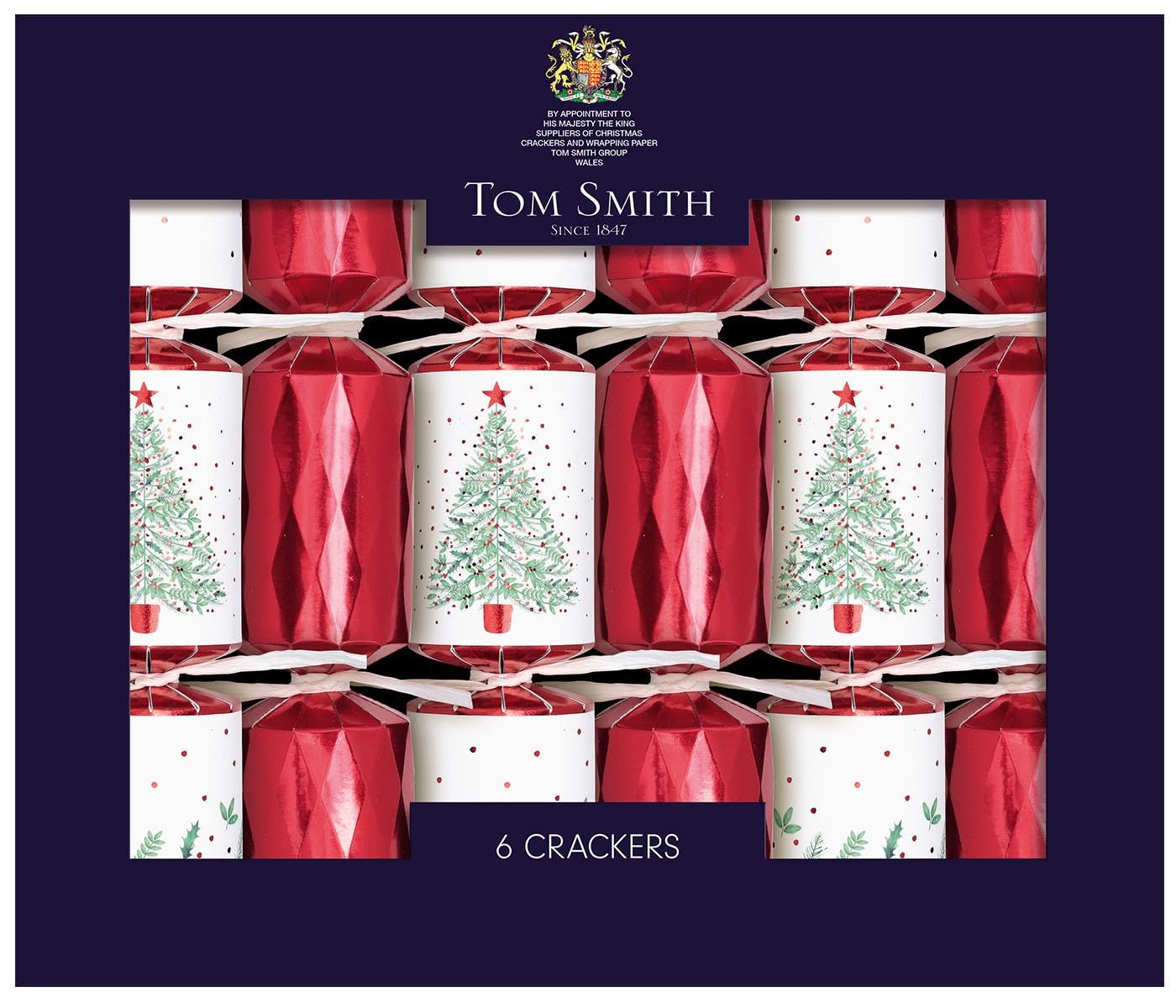 Tom Smith Christmas Crackers Pack 6 - Luxury Mini Red & White Xmas Tree