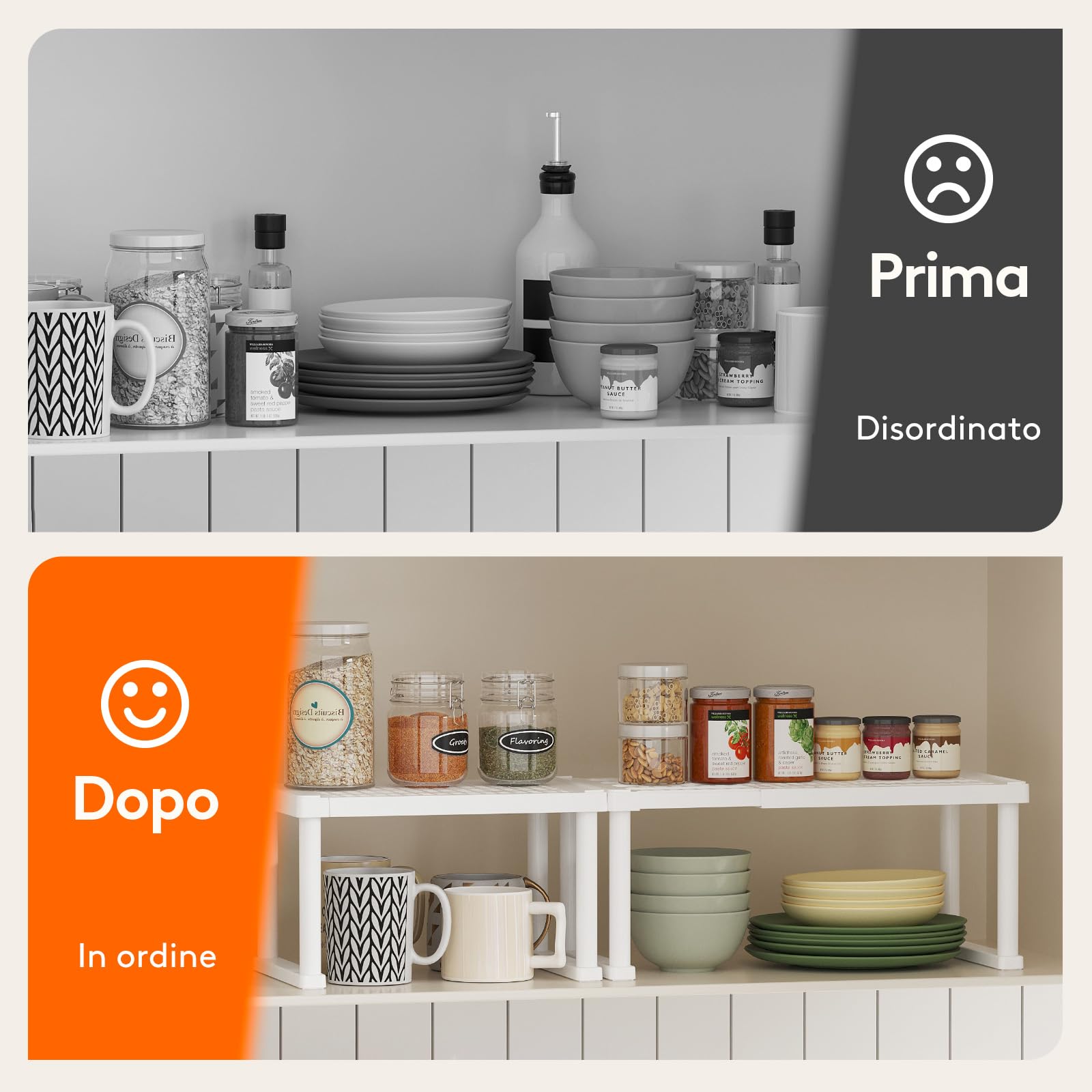 Lifewit Set di 2 portaspezie, organizer da cucina, scaffale per armadio, espandibile, multifunzionale, da cucina, piano di lavoro, armadio, scaffale, bianco