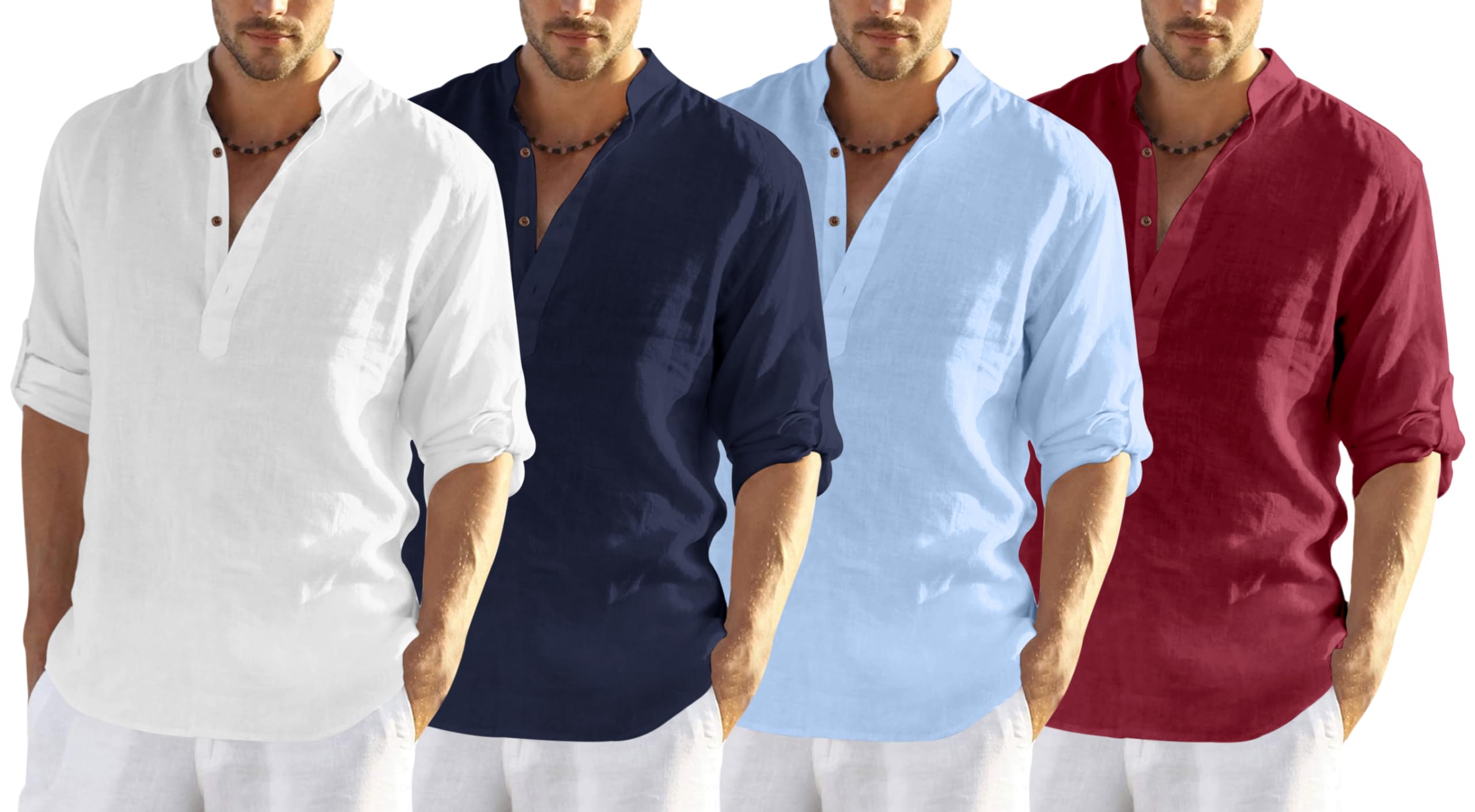 zombom Men's Cotton Blend Full Sleeve Kurta Shirt Combo Pack of 4 Designed for Everyday Comfort, or Smart Casual Dressing-picture-32