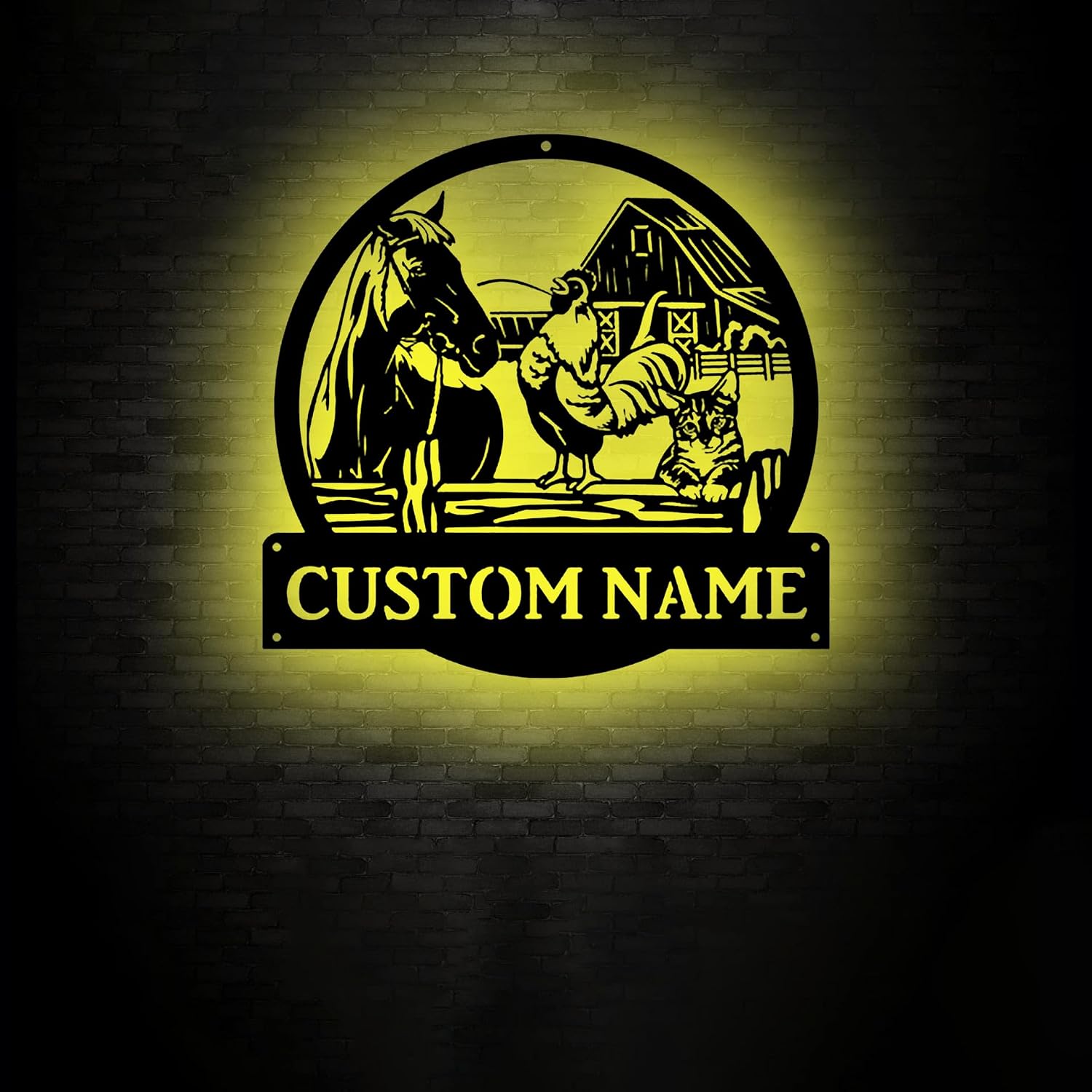 Custom Horse Stall Plate Horse Metal Sign with LED Lights, Personalized Farmhouse Sign, Custom Farmhouse Name Sign, Farm Neon Wall Décor Sign A110-TKGMT175.7