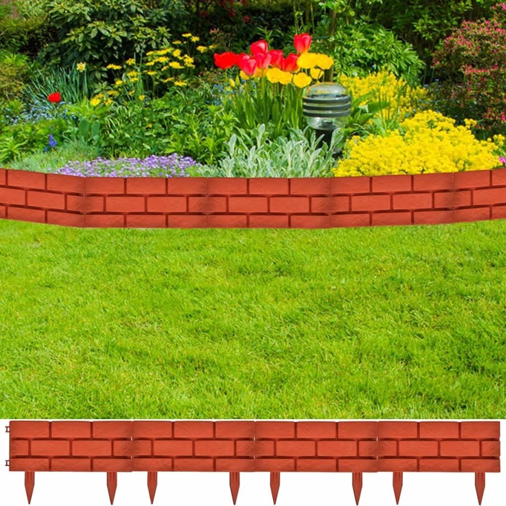 11 pcs Lawn Divider Fence Edging Border with Brick Design for Landscaping, Decorative Landscape Edging, Plant Bordering for Yard