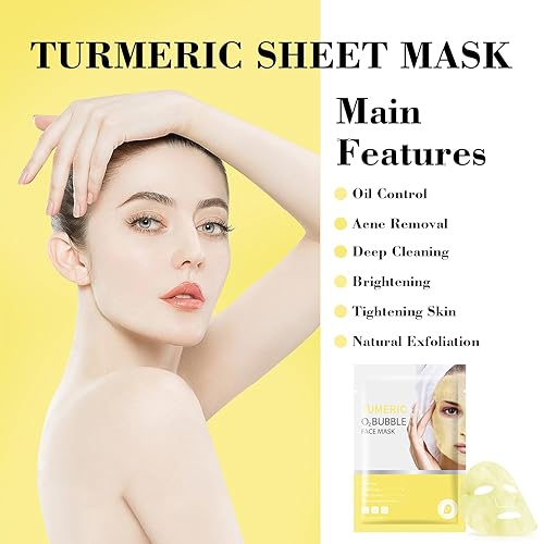 Miniatura 4 de IREV Máscara facial de burbujas de cúrcuma O2, cuidado de la piel, mascarillas faciales de limpieza profunda, antienvejecimiento, hidratación,