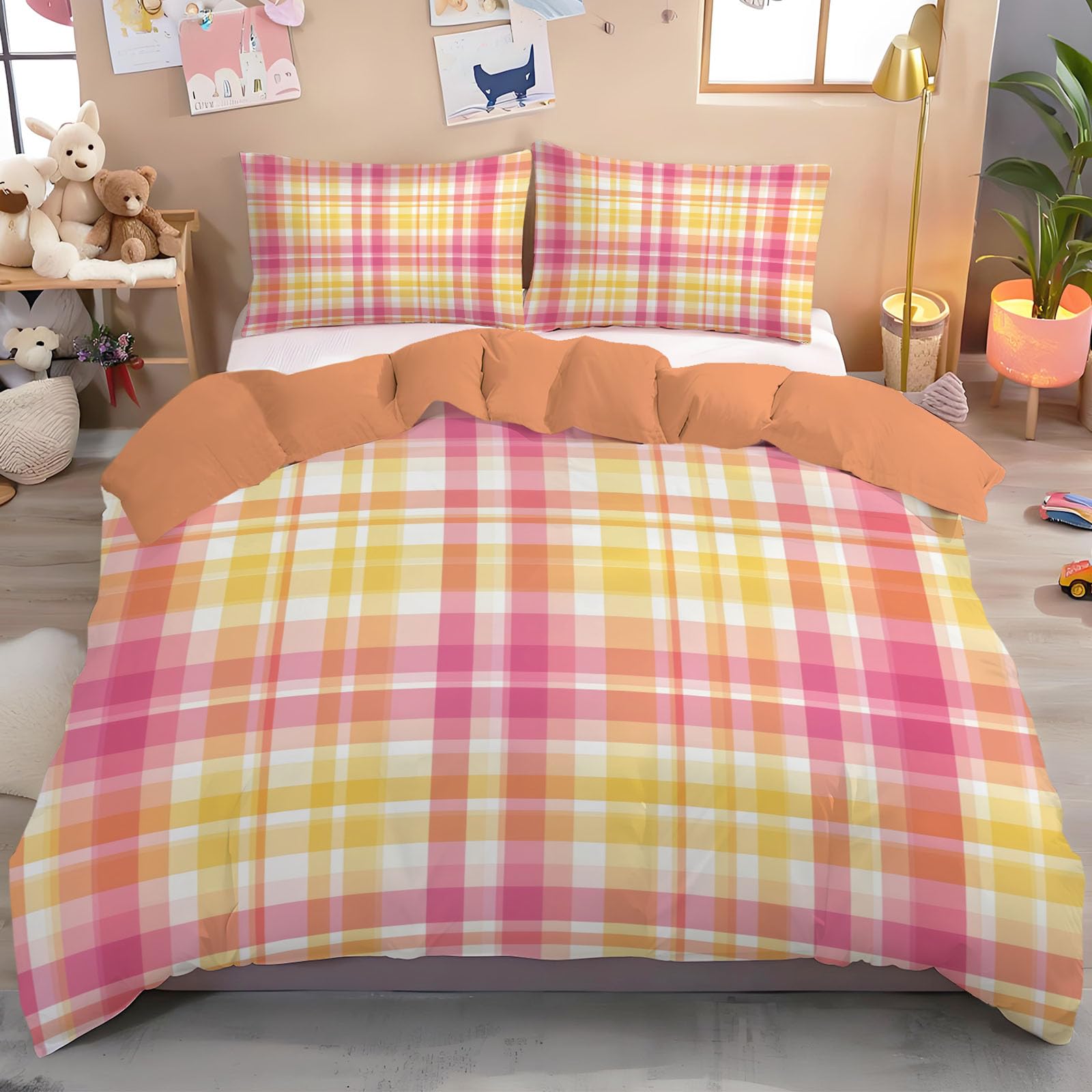 Housse de couette 240x260 cm jaune avec fermeture éclair et taie d'oreiller lit ado