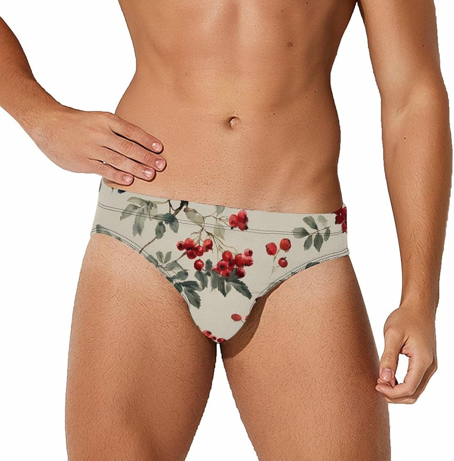 Bird Bullfinches Rowan Branches Men's Swimwear Bikini Swimming Briefs Stretchy Swimsuits Board Surf Shorts Trunks