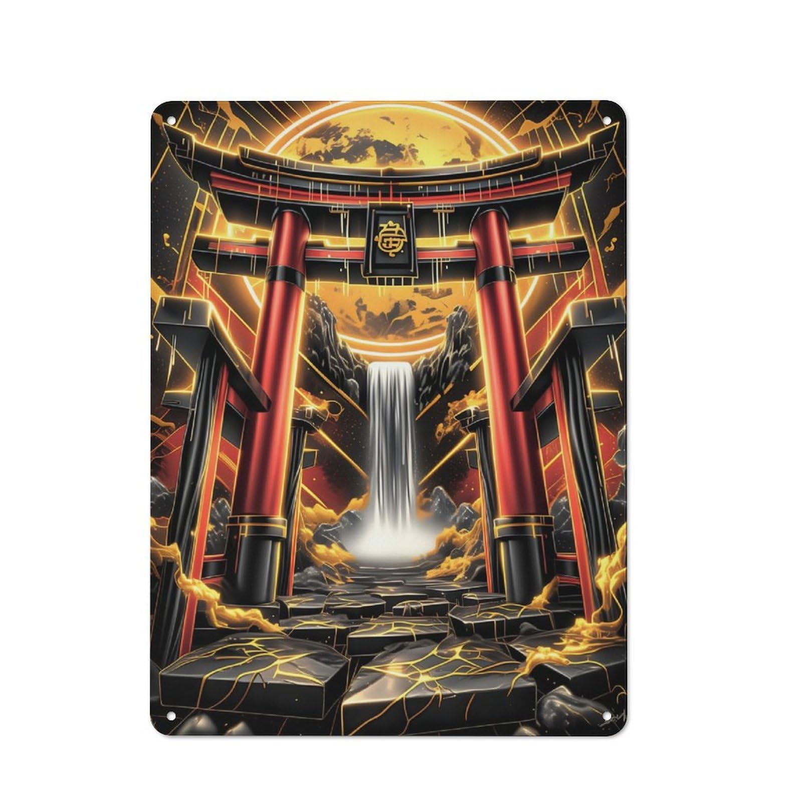 Torii Waterfall Gate Tin Wall Sign 40x30cm, Character Room Wall Plaque for Bedroom, Kitchen, Office Or Living Room
