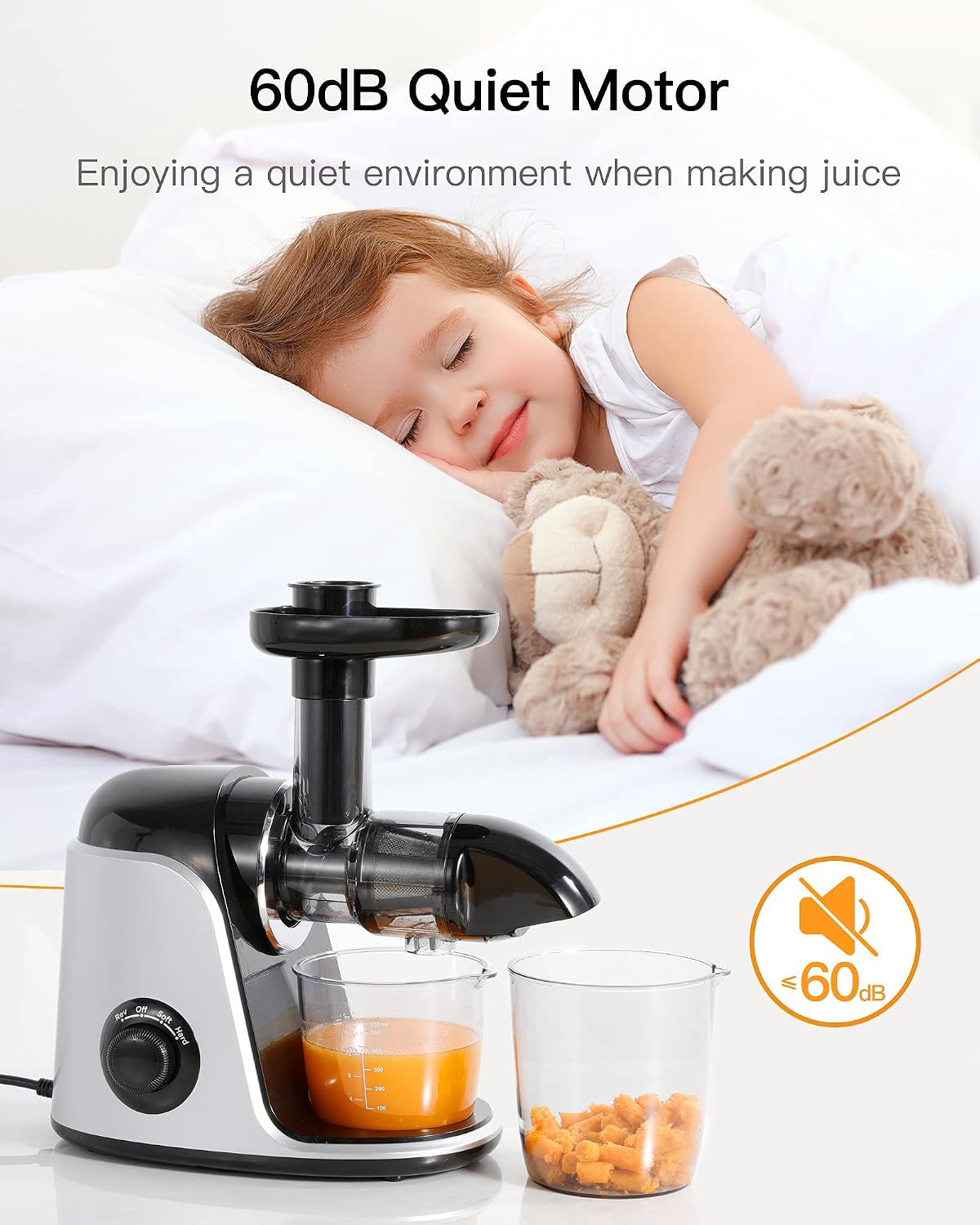 Juicer Machine, Slow Masticating Juicer with 2 Speed Modes & Reverse Function, Easy to Clean Juicer BPA-Free Cold Press Juicer with Quiet Motor, Includes Cleaning Brush & Recipes for Vegetables and Fruits