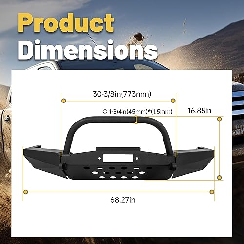 Miniatura 4 de ECOTRIC Parachoques delantero compatible con Ford Ranger 1998-2011 con placa de cabrestante, soporte de anillo en D, montaje de parachoques de acero